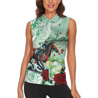 Kentucky Horse Racing Women Sleeveless Polo Shirt Churchill Downs Derby Mint Julep Cocktail
