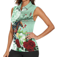 Kentucky Horse Racing Women Sleeveless Polo Shirt Churchill Downs Derby Mint Julep Cocktail