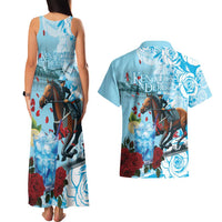 Kentucky Horse Racing Couples Matching Tank Maxi Dress and Hawaiian Shirt Churchill Downs Derby Blueberry Mint Julep Cocktail