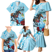 Kentucky Horse Racing Family Matching Mermaid Dress and Hawaiian Shirt Churchill Downs Derby Blueberry Mint Julep Cocktail