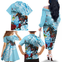 Kentucky Horse Racing Family Matching Off The Shoulder Long Sleeve Dress and Hawaiian Shirt Churchill Downs Derby Blueberry Mint Julep Cocktail