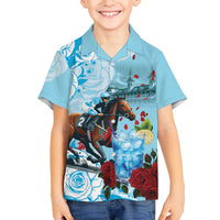 Kentucky Horse Racing Family Matching Off The Shoulder Long Sleeve Dress and Hawaiian Shirt Churchill Downs Derby Blueberry Mint Julep Cocktail