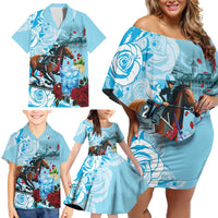 Kentucky Horse Racing Family Matching Off Shoulder Short Dress and Hawaiian Shirt Churchill Downs Derby Blueberry Mint Julep Cocktail
