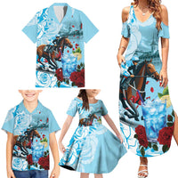 Kentucky Horse Racing Family Matching Summer Maxi Dress and Hawaiian Shirt Churchill Downs Derby Blueberry Mint Julep Cocktail