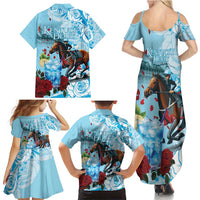 Kentucky Horse Racing Family Matching Summer Maxi Dress and Hawaiian Shirt Churchill Downs Derby Blueberry Mint Julep Cocktail