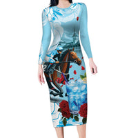 Kentucky Horse Racing Long Sleeve Bodycon Dress Churchill Downs Derby Blueberry Mint Julep Cocktail