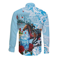 Kentucky Horse Racing Long Sleeve Button Shirt Churchill Downs Derby Blueberry Mint Julep Cocktail