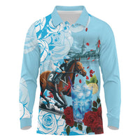 Kentucky Horse Racing Long Sleeve Polo Shirt Churchill Downs Derby Blueberry Mint Julep Cocktail