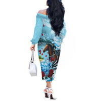 Kentucky Horse Racing Off The Shoulder Long Sleeve Dress Churchill Downs Derby Blueberry Mint Julep Cocktail