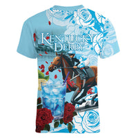 Kentucky Horse Racing Women V-Neck T-Shirt Churchill Downs Derby Blueberry Mint Julep Cocktail