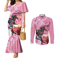 Kentucky Horse Racing Couples Matching Mermaid Dress and Long Sleeve Button Shirt Churchill Downs Derby Strawberry Mint Julep Cocktail