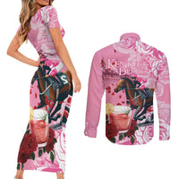Kentucky Horse Racing Couples Matching Short Sleeve Bodycon Dress and Long Sleeve Button Shirt Churchill Downs Derby Strawberry Mint Julep Cocktail