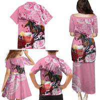 Kentucky Horse Racing Family Matching Puletasi and Hawaiian Shirt Churchill Downs Derby Strawberry Mint Julep Cocktail