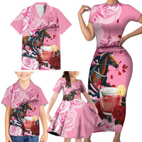 Kentucky Horse Racing Family Matching Short Sleeve Bodycon Dress and Hawaiian Shirt Churchill Downs Derby Strawberry Mint Julep Cocktail