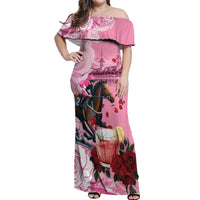 Kentucky Horse Racing Off Shoulder Maxi Dress Churchill Downs Derby Strawberry Mint Julep Cocktail