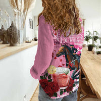 Kentucky Horse Racing Women Casual Shirt Churchill Downs Derby Strawberry Mint Julep Cocktail