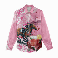 Kentucky Horse Racing Women Casual Shirt Churchill Downs Derby Strawberry Mint Julep Cocktail
