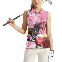 Kentucky Horse Racing Women Sleeveless Polo Shirt Churchill Downs Derby Strawberry Mint Julep Cocktail
