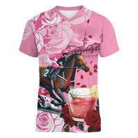 Kentucky Horse Racing Women V-Neck T-Shirt Churchill Downs Derby Strawberry Mint Julep Cocktail