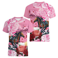 Kentucky Horse Racing Women V-Neck T-Shirt Churchill Downs Derby Strawberry Mint Julep Cocktail