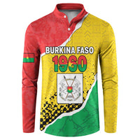 Personalized Burkina Faso Independence Day Button Sweatshirt Coat Of Arms - Grunge Style - Wonder Print Shop