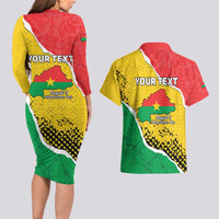 Personalized Burkina Faso Independence Day Couples Matching Long Sleeve Bodycon Dress and Hawaiian Shirt Coat Of Arms - Grunge Style - Wonder Print Shop