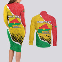 Personalized Burkina Faso Independence Day Couples Matching Long Sleeve Bodycon Dress and Long Sleeve Button Shirt Coat Of Arms - Grunge Style - Wonder Print Shop