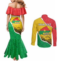 Personalized Burkina Faso Independence Day Couples Matching Mermaid Dress and Long Sleeve Button Shirt Coat Of Arms - Grunge Style - Wonder Print Shop