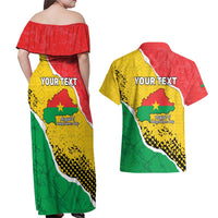 Personalized Burkina Faso Independence Day Couples Matching Off Shoulder Maxi Dress and Hawaiian Shirt Coat Of Arms - Grunge Style - Wonder Print Shop