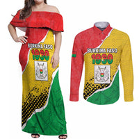 Personalized Burkina Faso Independence Day Couples Matching Off Shoulder Maxi Dress and Long Sleeve Button Shirt Coat Of Arms - Grunge Style - Wonder Print Shop