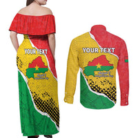 Personalized Burkina Faso Independence Day Couples Matching Off Shoulder Maxi Dress and Long Sleeve Button Shirt Coat Of Arms - Grunge Style - Wonder Print Shop