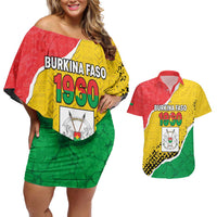 Personalized Burkina Faso Independence Day Couples Matching Off Shoulder Short Dress and Hawaiian Shirt Coat Of Arms - Grunge Style - Wonder Print Shop
