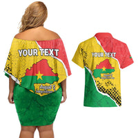 Personalized Burkina Faso Independence Day Couples Matching Off Shoulder Short Dress and Hawaiian Shirt Coat Of Arms - Grunge Style - Wonder Print Shop