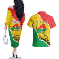 Personalized Burkina Faso Independence Day Couples Matching Off The Shoulder Long Sleeve Dress and Hawaiian Shirt Coat Of Arms - Grunge Style - Wonder Print Shop