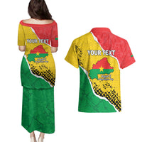 Personalized Burkina Faso Independence Day Couples Matching Puletasi and Hawaiian Shirt Coat Of Arms - Grunge Style - Wonder Print Shop