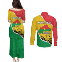 Personalized Burkina Faso Independence Day Couples Matching Puletasi and Long Sleeve Button Shirt Coat Of Arms - Grunge Style - Wonder Print Shop