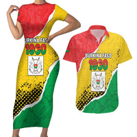 Personalized Burkina Faso Independence Day Couples Matching Short Sleeve Bodycon Dress and Hawaiian Shirt Coat Of Arms - Grunge Style - Wonder Print Shop