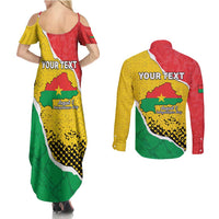 Personalized Burkina Faso Independence Day Couples Matching Summer Maxi Dress and Long Sleeve Button Shirt Coat Of Arms - Grunge Style - Wonder Print Shop