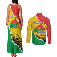 Personalized Burkina Faso Independence Day Couples Matching Tank Maxi Dress and Long Sleeve Button Shirt Coat Of Arms - Grunge Style - Wonder Print Shop