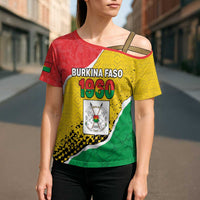 Personalized Burkina Faso Independence Day Cross Shoulder Shirt Coat Of Arms - Grunge Style - Wonder Print Shop