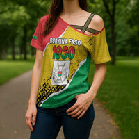 Personalized Burkina Faso Independence Day Cross Shoulder Shirt Coat Of Arms - Grunge Style - Wonder Print Shop