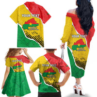 Personalized Burkina Faso Independence Day Family Matching Off The Shoulder Long Sleeve Dress and Hawaiian Shirt Coat Of Arms - Grunge Style - Wonder Print Shop