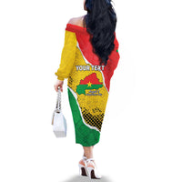 Personalized Burkina Faso Independence Day Family Matching Off The Shoulder Long Sleeve Dress and Hawaiian Shirt Coat Of Arms - Grunge Style - Wonder Print Shop