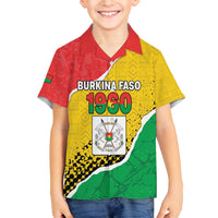 Personalized Burkina Faso Independence Day Family Matching Off The Shoulder Long Sleeve Dress and Hawaiian Shirt Coat Of Arms - Grunge Style - Wonder Print Shop