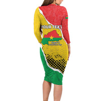 Personalized Burkina Faso Independence Day Long Sleeve Bodycon Dress Coat Of Arms - Grunge Style - Wonder Print Shop