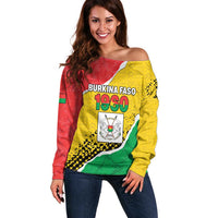 Personalized Burkina Faso Independence Day Off Shoulder Sweater Coat Of Arms - Grunge Style - Wonder Print Shop
