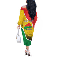 Personalized Burkina Faso Independence Day Off The Shoulder Long Sleeve Dress Coat Of Arms - Grunge Style - Wonder Print Shop