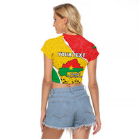 Personalized Burkina Faso Independence Day Raglan Cropped T Shirt Coat Of Arms - Grunge Style - Wonder Print Shop