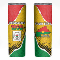Personalized Burkina Faso Independence Day Skinny Tumbler Coat Of Arms - Grunge Style - Wonder Print Shop
