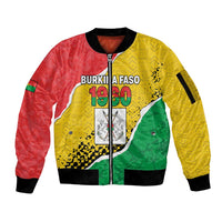 Personalized Burkina Faso Independence Day Sleeve Zip Bomber Jacket Coat Of Arms - Grunge Style - Wonder Print Shop